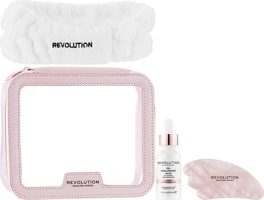 Набор - Makeup Revolution Skincare The Hyaluronic Acid Skincare Gift Set (bag/1pc + headband/1pc + f/mass/1pc + f/ser/30ml) — фото N2
