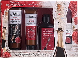 Набір "Полуниця й шампанське" - Nature De Marseille (sh/gel/150ml +cr/60ml + b/balm/100ml + soap/95g) — фото N1