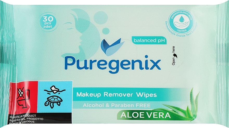 Влажные салфетки для снятия макияжа, 30 шт. - Puregenix — фото N1