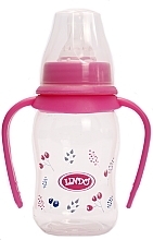 Пляшечка для годування вигнута з ручками та силіконовою соскою, 125 мл, рожева - Lindo Li146 — фото N1