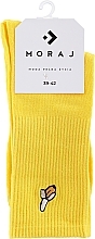 Довгі бавовняні шкарпетки з вишивкою, 1 пара, жовті з бананом - Moraj — фото N1