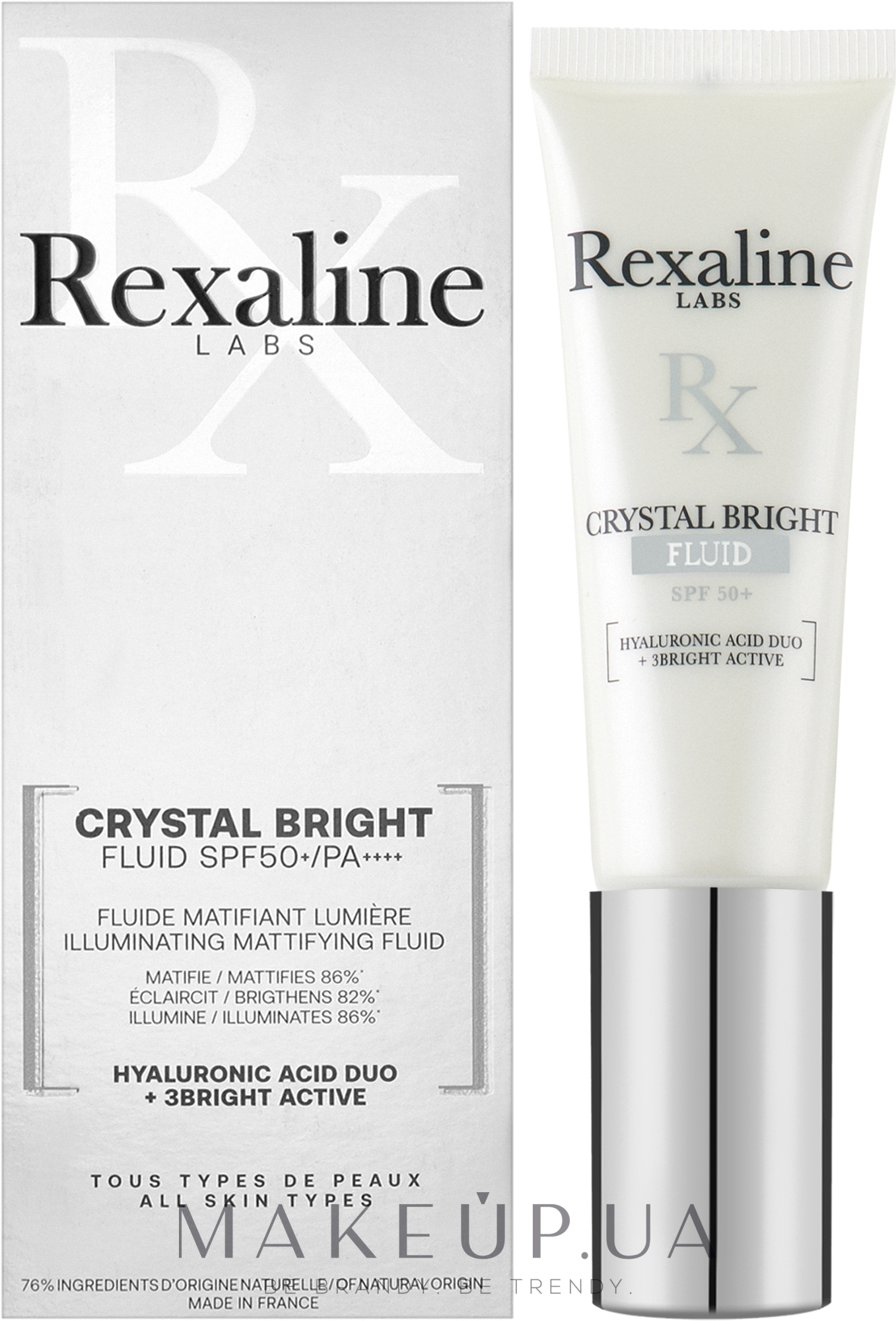 Сонцезахисний матувальний флюїд для обличчя - Rexaline Crystal Bright Fluid SPF50+ — фото 30ml