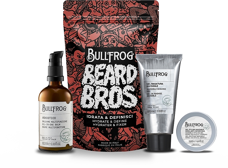 Набор - Bullfrog Beard Bros Hydrate & Define Kit (shave/gel/100ml+hair/gel/50ml+balm/100ml) — фото N1
