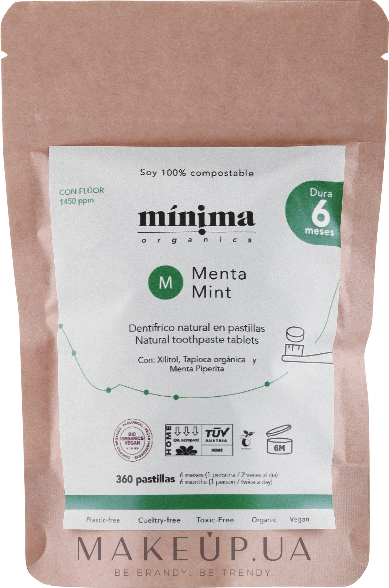 М'ятна зубна паста із фтором у таблетках - Minima Organics Mint Natural Toothtablets — фото 360шт