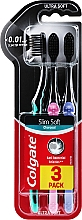 Зубные щетки ультрамягкие, бирюзовая + розовая + фиолетовая - Colgate Slim Soft Charcoal Ultra Soft — фото N1