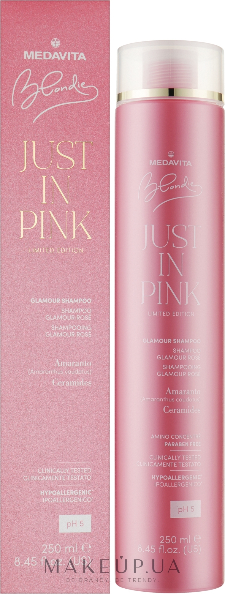 Рожевий шампунь для надання відтінку - Medavita Blondie Just In Pink Glamour Shampoo — фото 250ml