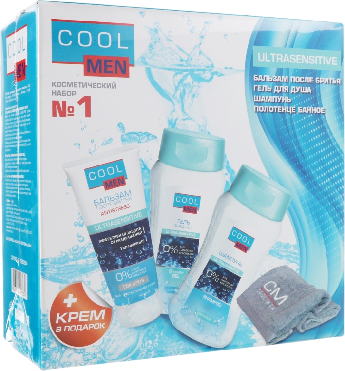 Косметический набор №1 - Cool Men Ultrasensitive (ash/balm/200ml + sh/250ml + gel/250ml + towel)