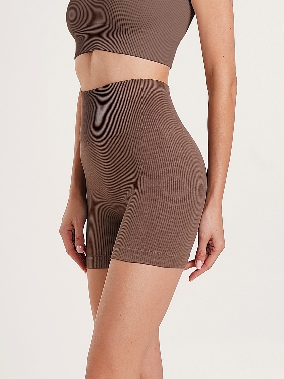 Бесшовные шорты в рубчик "SHORTS RIB SHAPE", deep taupe - Giulia — фото N4