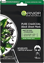 Парфумерія, косметика Чорна тканинна маска "Очищувальне вугілля", для жирної шкіри - Garnier Pure Charcoal Tissue Mask