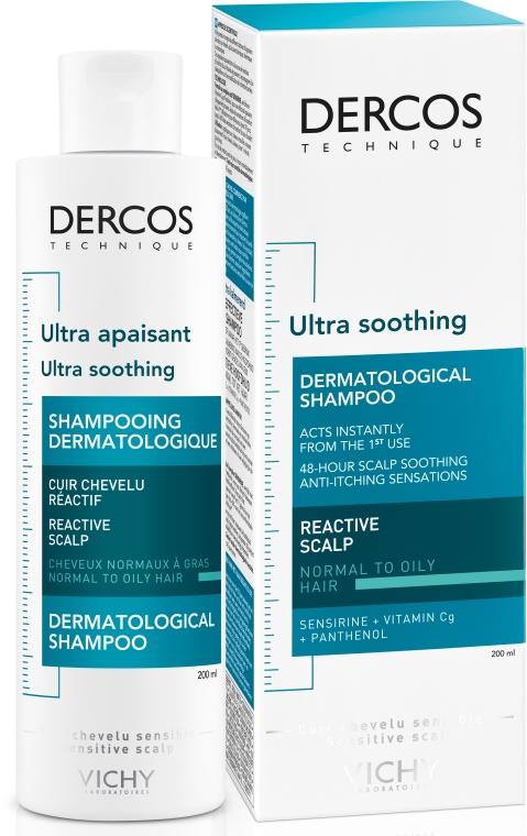 Успокаивающий шампунь для нормальных и жирных волос - Vichy Dercos Ultra Soothing Normal to Oil Hair Shampoo — фото N2