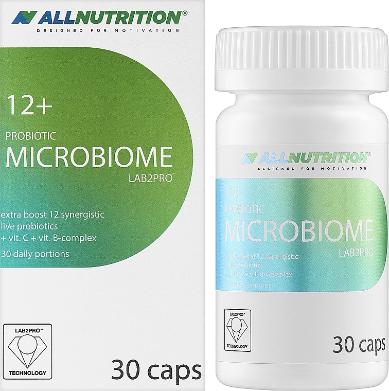 Пищевая добавка пробиотик "Microbiome 12+", в капсулах - Allnutrition Probiotic LAB2PRO — фото N2