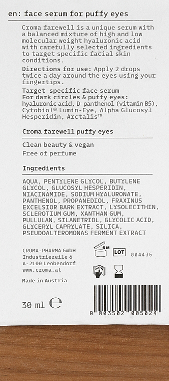 Сыворотка против опухлости век - Croma Farewell Serum Puffy Eyes — фото N3
