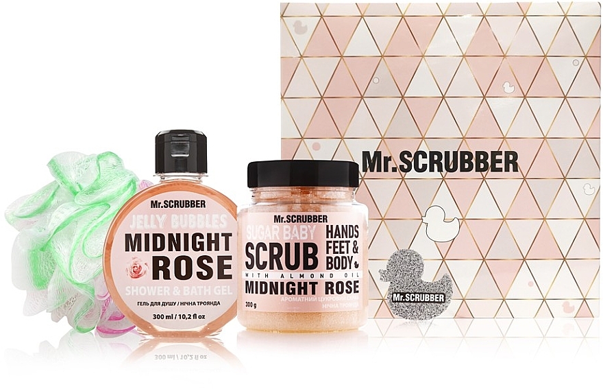 УЦЕНКА Набор - Mr.Scrubber " Midnight Rose" (body/scr/300 g + sh/gel/300 ml + sh/sponge) * — фото N1