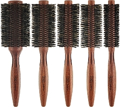 Набор профессиональнальных круглых щеток из красного дерева со щетиной дикого кабана - Tek Brushes & Combs — фото N1
