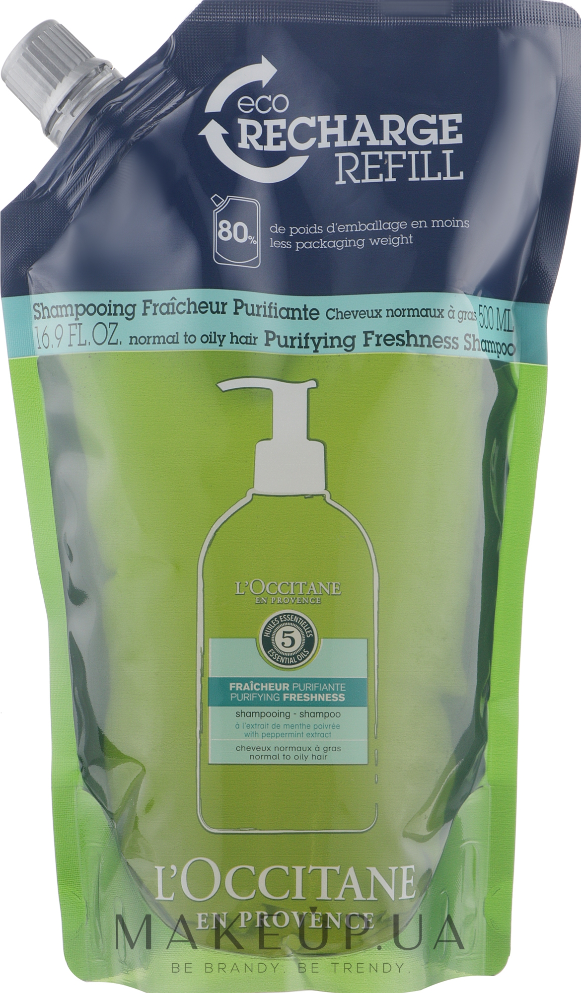 Освежающий шампунь для волос - L'Occitane Aromachologie Purifying Freshness Hair Shampoo (запасной блок) — фото 500ml