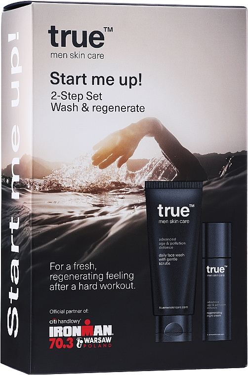Набор - True Men Skin Care Advanced Age & Pollution Defence Start Me UP! (f/cr/50ml + f/gel/200ml + bag/1pc) — фото N5