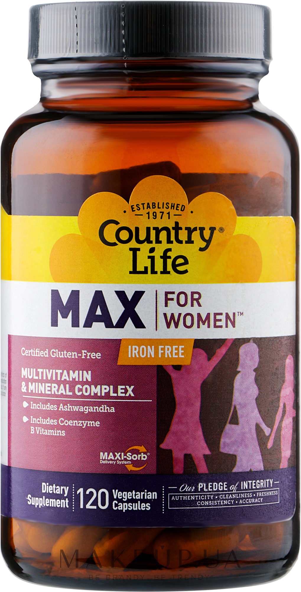 Вітамінно-мінеральний комплекс для жінок без заліза - Country Life Max for Women — фото 120шт