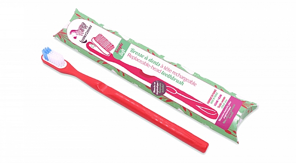 Зубная щетка из биопластика со сменной головкой, средней жесткости, красная - Lamazuna Toothbrush — фото N1