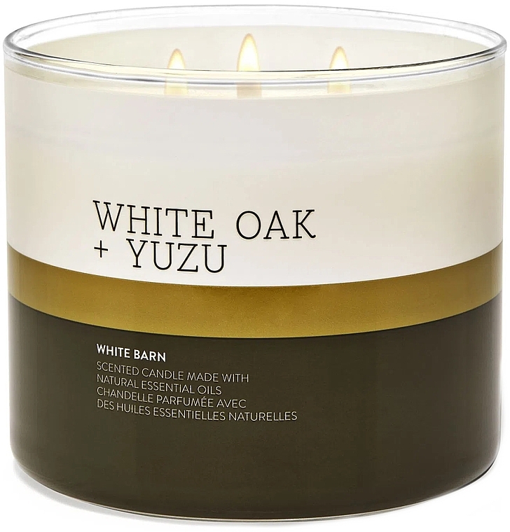 Аромасвічка з 3 ґнотами - Bath and Body Works White Barn White Oak+Yuzu Scented Candle — фото N1