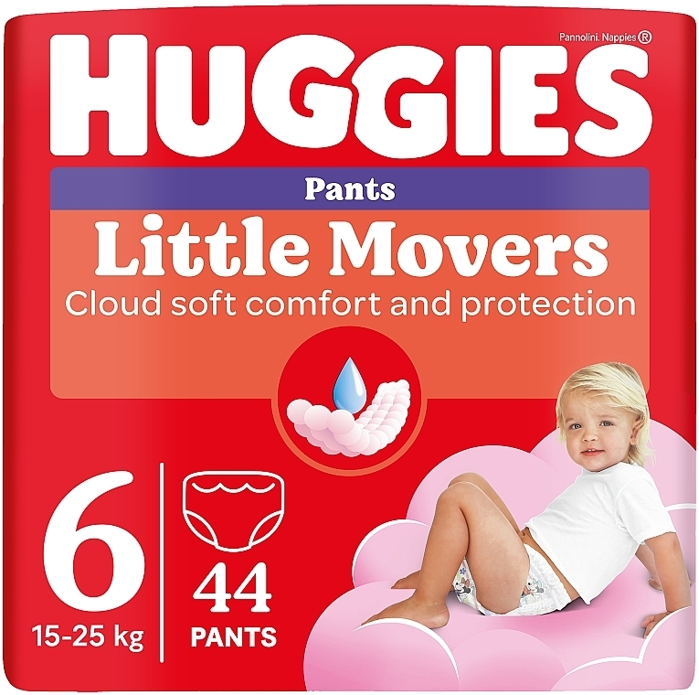 Трусики-подгузники Pants 6 Mega (15-25 кг) для девочек, 44 шт - Huggies