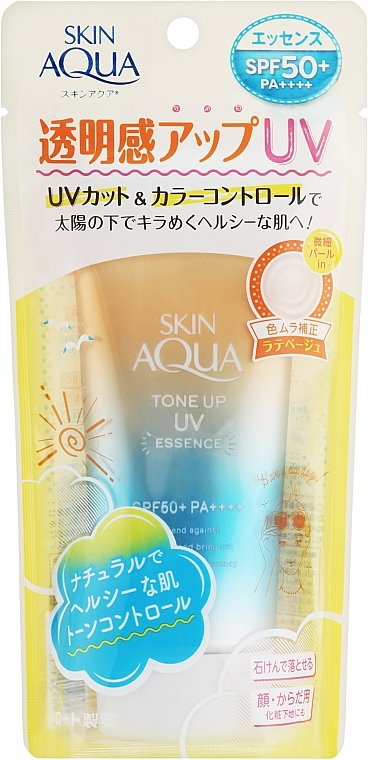 Солнцезащитный крем - Rohto Skin Aqua Tone Up UV Essense Latte Beige SPF50+ PA++++ — фото N1