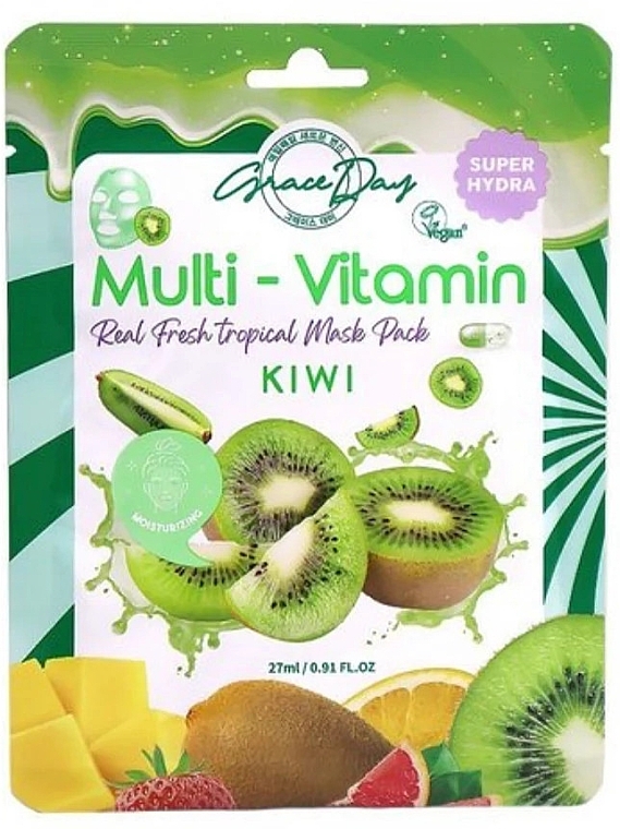 Тканинна маска з екстрактом ківі - Grace Day Multi-Vitamin Kiwi Mask Pack — фото N1