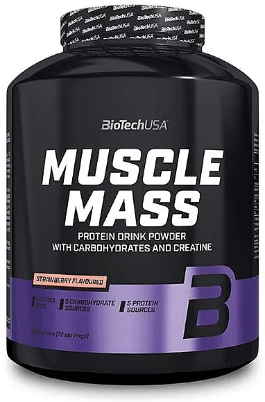 Протеиновый коктейль со вкусом клубники - BioTechUSA Muscle Mass Drink Powder — фото N3