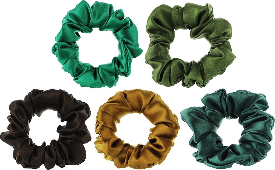 Набор шелковых резинок для волос, зеленые, 5 шт - ScrunchyUA — фото N1