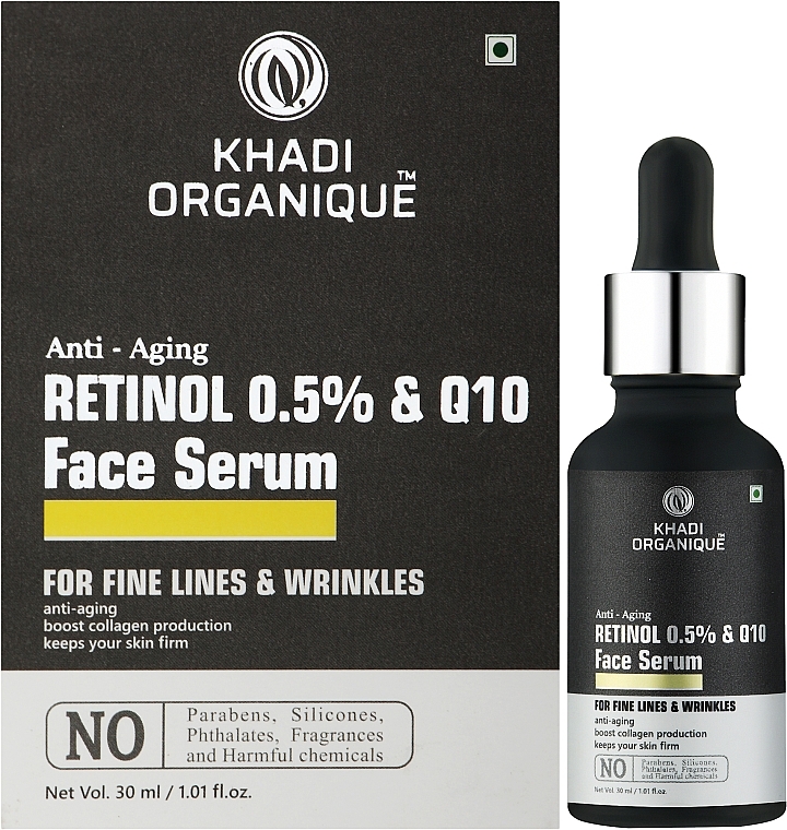 УЦЕНКА Тонизирующая сыворотка для омоложения кожи "Ретинол 0.5% + Q10" - Khadi Organique Retinol 0.5% + Q10 Anti-aging Face Serum * — фото N2