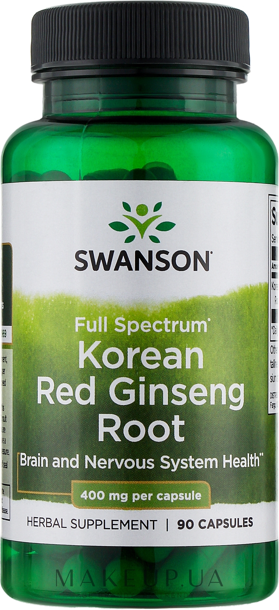 Харчова добавка "Корейський червоний женьшень", 400 мг - Swanson Full Korean Red Panax Ginseng Root — фото 90шт