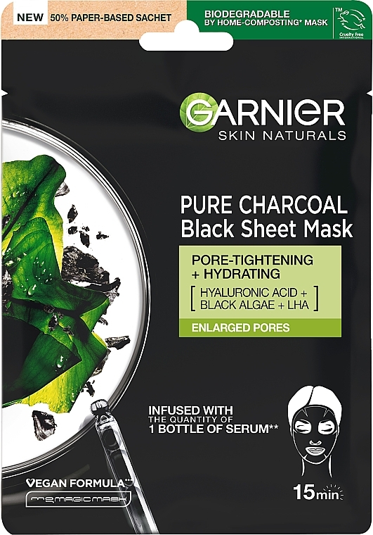 Черная тканевая маска "Очищающий уголь" для кожи с расширенными порами - Garnier Pure Charcoal Tissue Mask — фото N1