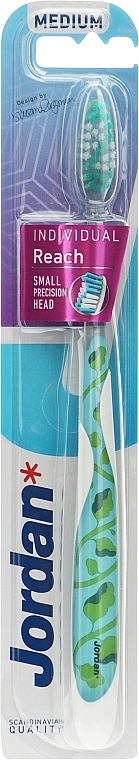 Зубная щетка medium, бело-салатовая с листьями - Jordan Individual Reach Toothbrush — фото N1