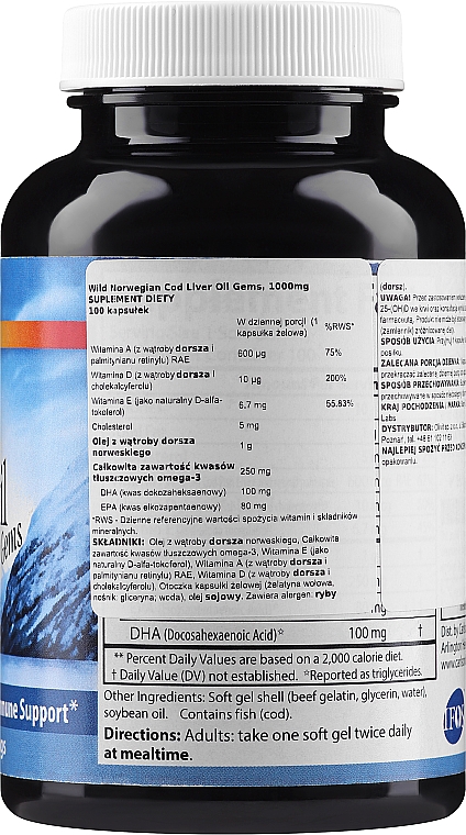 Олія печінки тріски, 1000мг - Carlson Labs Cod Liver Oil Gems — фото N2
