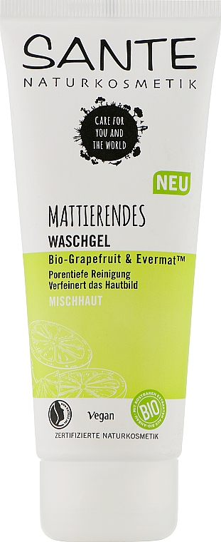 Биогель очищающий для умывания матирующий "Грейпфрут" - Sante Mattierendes Waschgel Bio-Grapefruit & Evermat