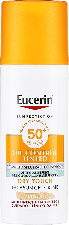 Солнцезащитный гель-крем для лица - Eucerin Oil Control Dry Touch Tinted Sun Gel-Cream Light SPF50+ — фото N1