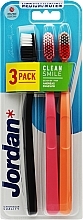 Зубная щетка, средняя, черная + оранжевая + коралловая - Jordan Clean Smile Medium — фото N1