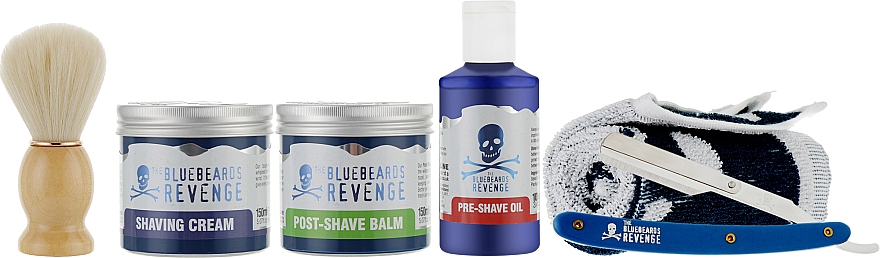 Набор - The Bluebeards Revenge Cut-Throat Shaving Set (beard/oil/100/ml + cr/150ml + balm/150ml + shaving brush + shaver + towel) — фото N2