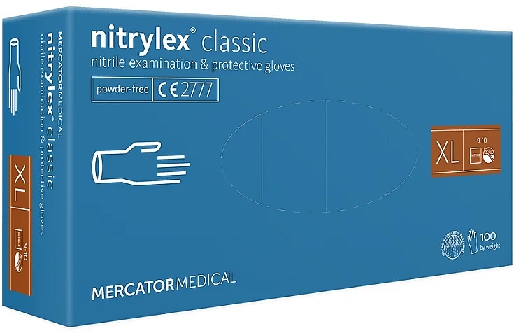 Перчатки нитриловые, размер XL, голубые - Mercator Medical Classic Nitrile Examination & Protective Gloves  — фото N1