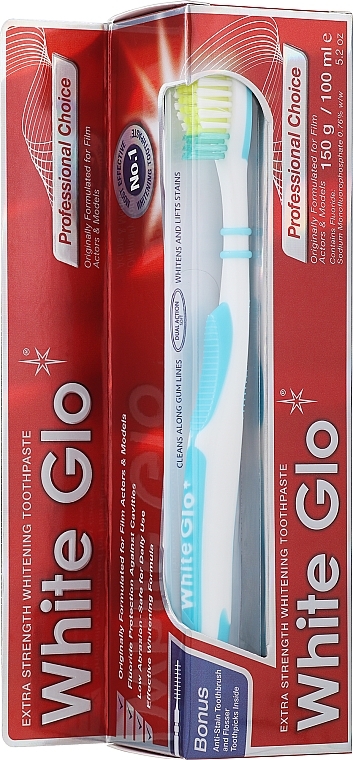 Набор "Выбор профессионалов", голубая щетка - White Glo Professional Choice Whitening Toothpaste (toothpaste/100ml + toothbrush) — фото N1