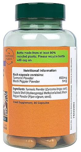 Пищевая добака "Куркума с черным перцем", 600mg - Holland & Barrett High Strength Turmeric with Black Pepper  — фото N4