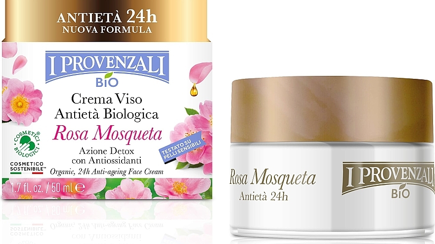 Антивіковий крем для обличчя - I Provenzali Rosa Mosqueta Organic 24H Anti-Aging Face Cream — фото N1