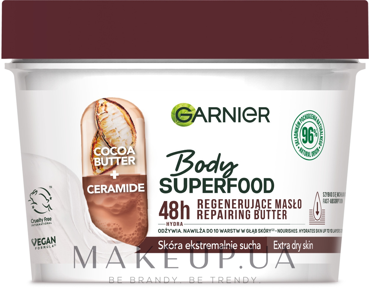 Відновлюючий крем-баттер для дуже сухої шкіри тіла - Garnier Body SuperFood Cocoa & Ceramide Repairing Butter — фото 380ml