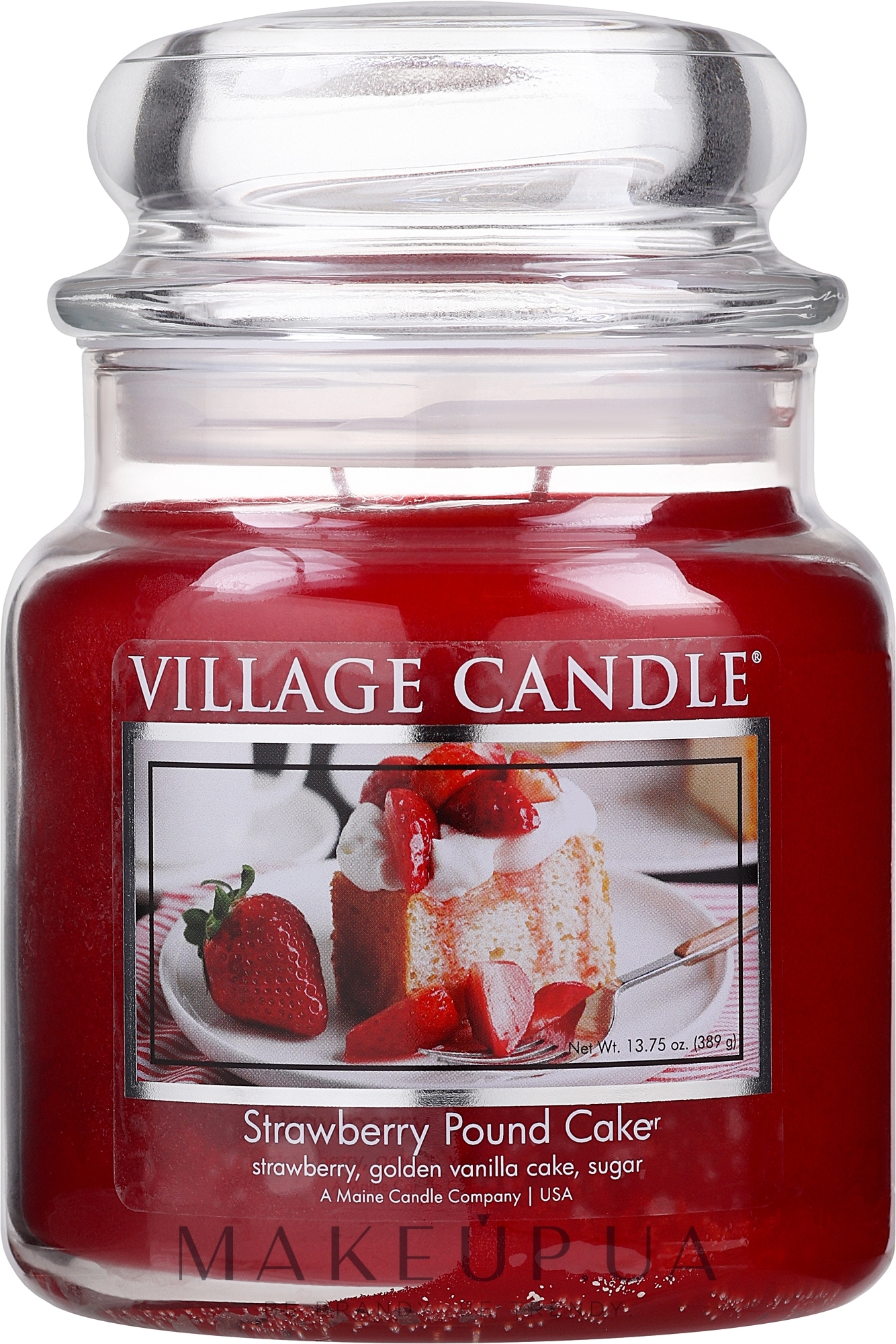 Ароматическая свеча в банке "Клубничный пирог" - Village Candle Strawberry Pound Cake — фото 389g