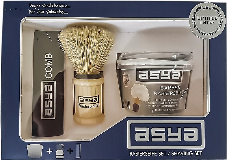 Набір - Asya Shaving Set (sh/soap/140g + comb/1pcs + sh/brush/1pcs) — фото N1