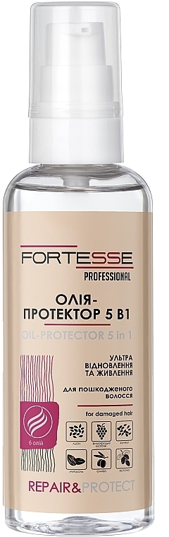 Відновлювальна олія-протектор 5в1 для сухого й пошкодженого волосся - Fortesse Professional Repair & Protect Oil-Protector
