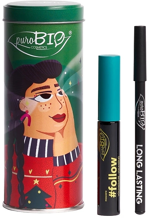 Набор - PuroBio Cosmetics Green Box High-Quality Eye Make-Up In A Set (mascara/8ml + eye/pencil/1.3g) — фото N1