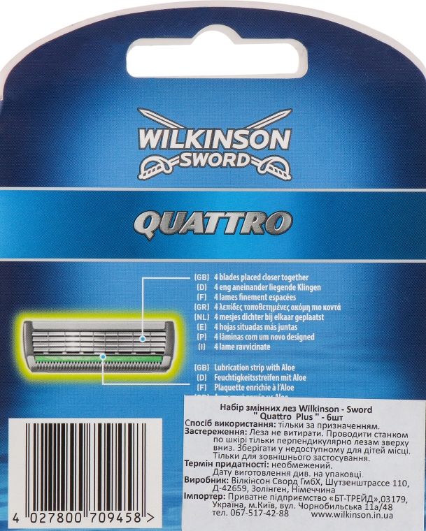 Сменные лезвия, 6 шт - Wilkinson Sword Quattro Titanium — фото N2