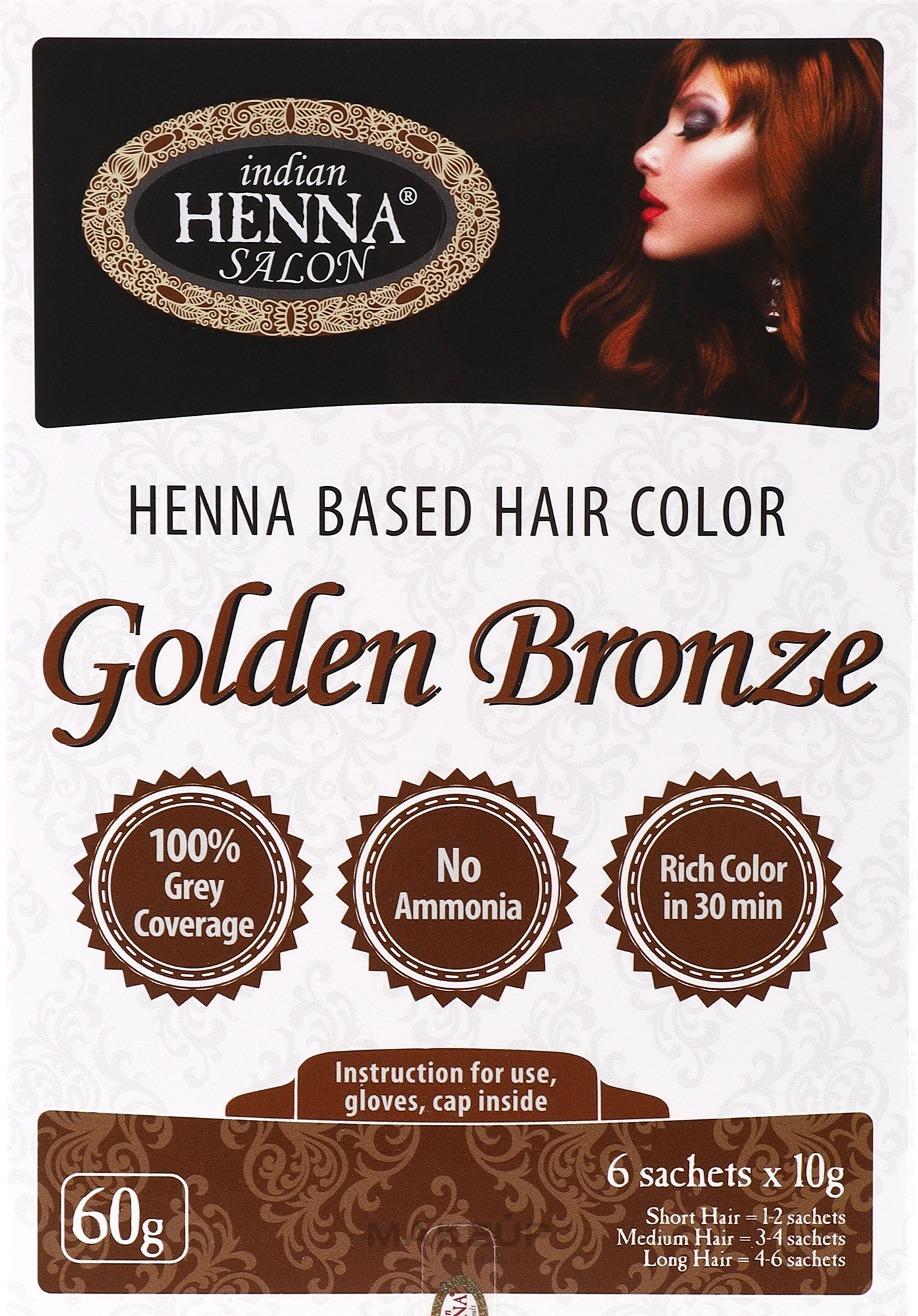 Фарба для волосся "Золотиста бронза" - Indian Henna Salon Based Hair Colour Golden Bronze — фото 60g