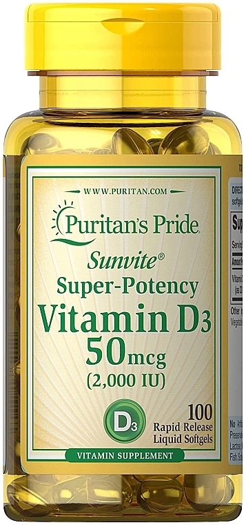 Дієтична добавка "Вітамін D3", 50 мкг - Puritan's Pride Vitamin D3 — фото N1