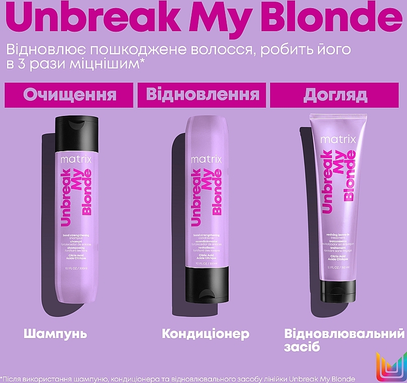 Восстанавливающий несмываемый уход для укрепления волос - Matrix Total Results Unbreak My Blonde Reviving Leave-in Treatment — фото N6